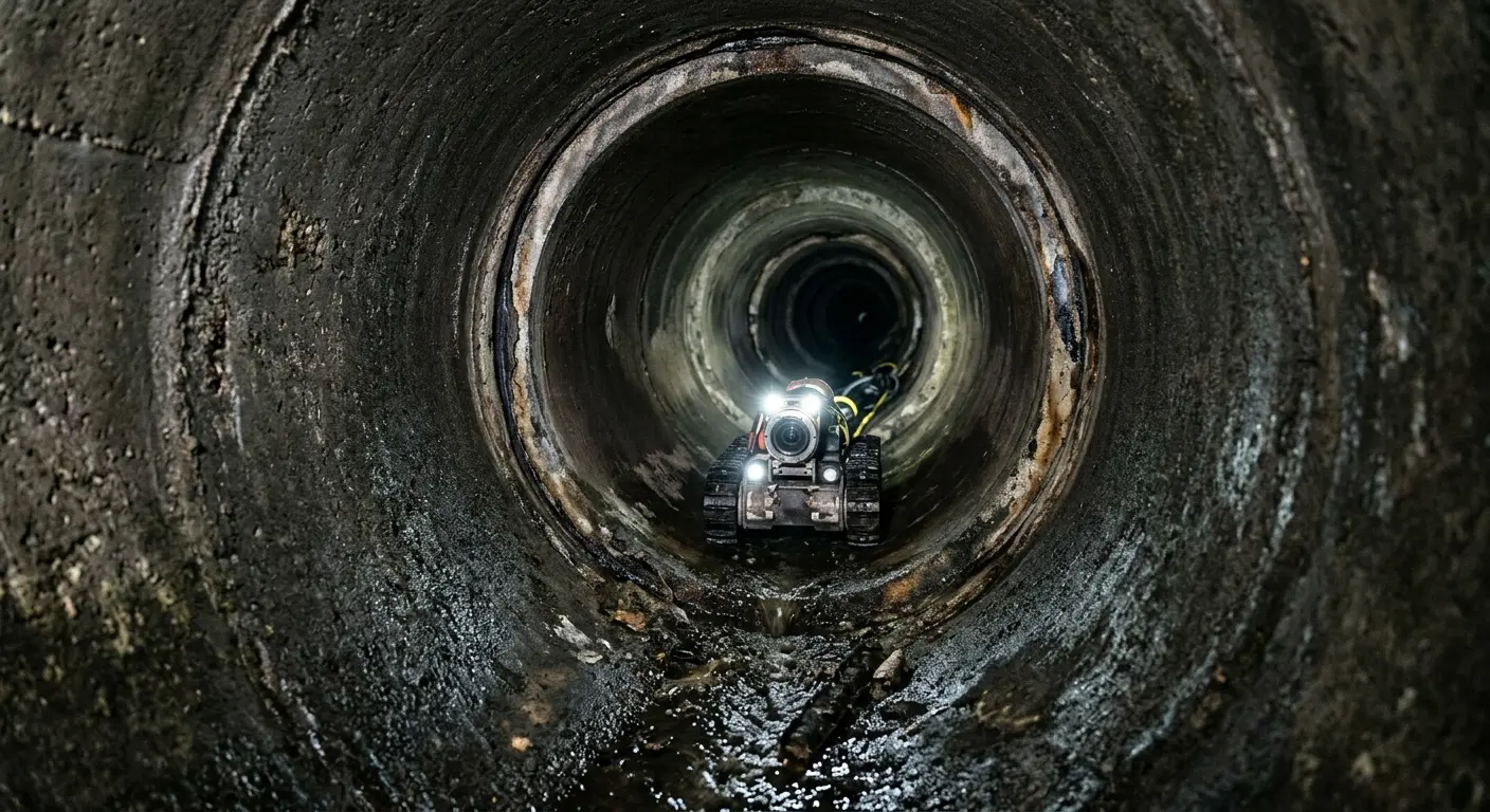 Robotic sewer camera inspecting pipe interior for Sewer Line Repair in Ruston