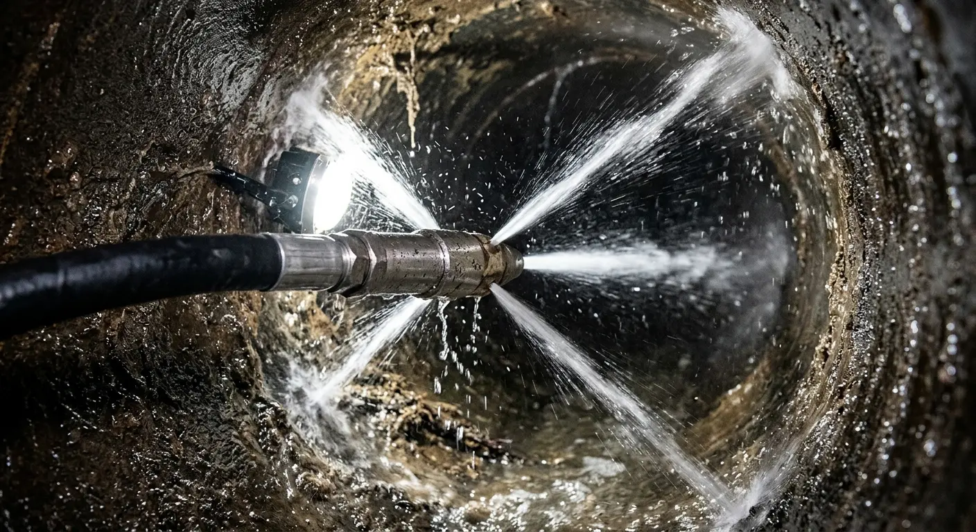 High-pressure hydro jetting nozzle cleaning sewer pipe for Sewer Line Relining in Ruston
